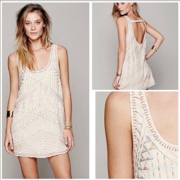 Free people beaded Aztec shift dress rose/tyrie size S - Picture 3 of 8